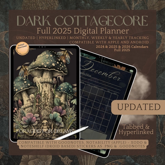 Cottagecore Planner Dark Mode Planner Digital Planner Gothic Planner Good Notes Planner Goth Planner Witchy Planner Goth Digital Planner