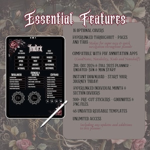 Goth Digital Planner Skull Roses mauve pink black gray skeleton eerie ipad droid goodnotes planner