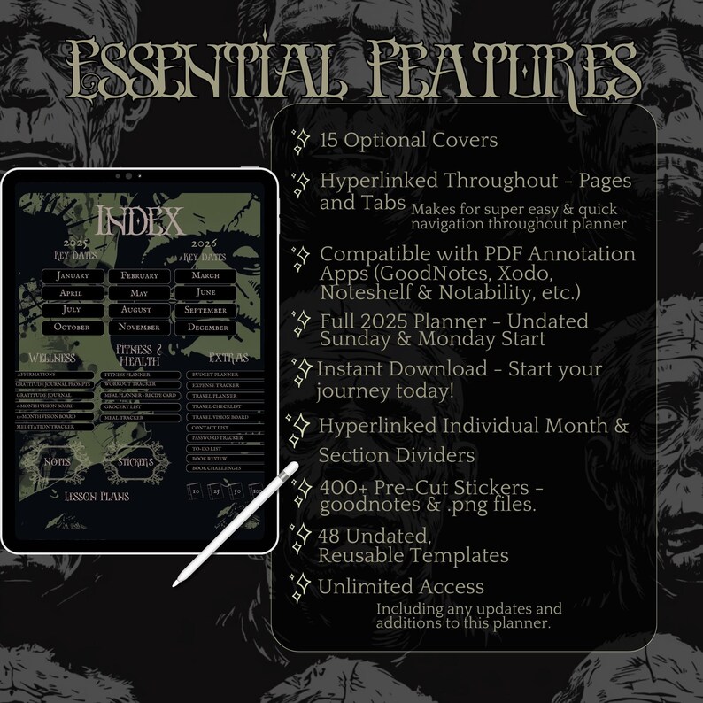 Frankenstein SVG Gothic Planner Digital Planner Gothic Good Notes ...