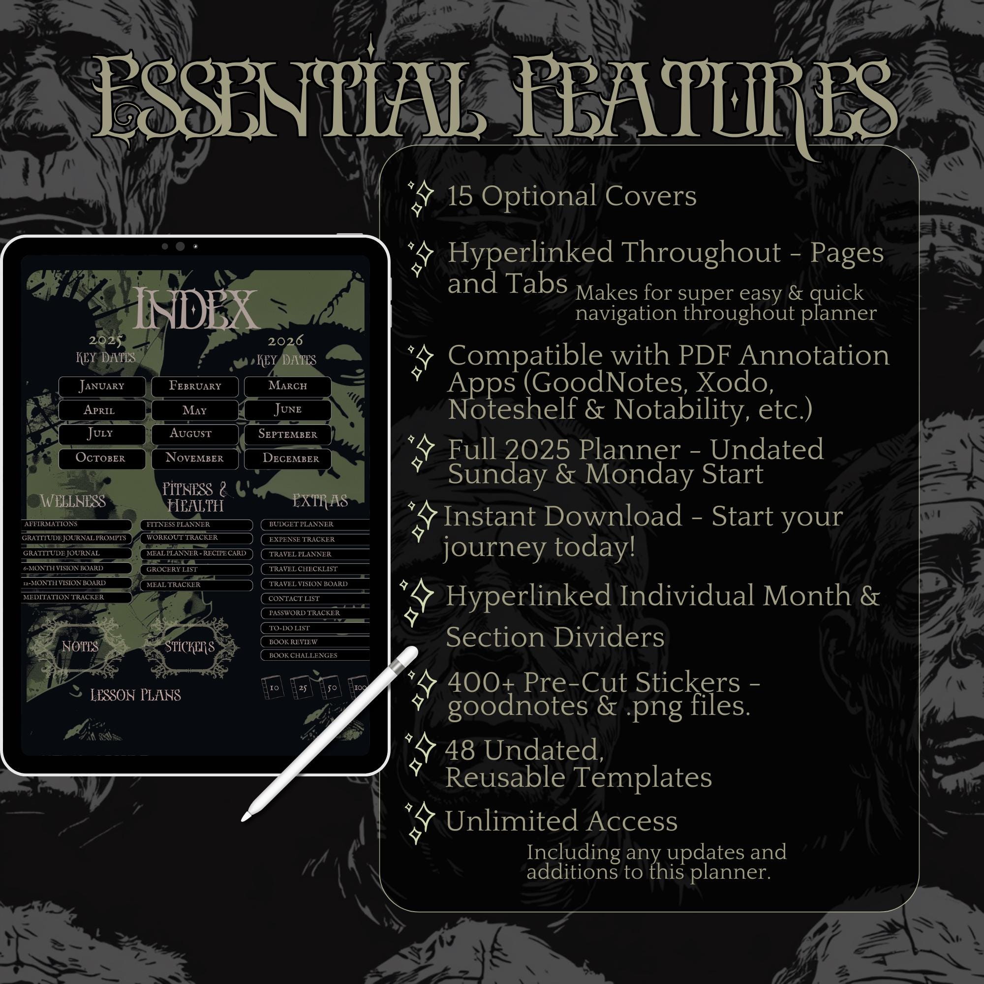 Sparknotes Gothic Frankenstein SVG Gothic Planner Digital Planner Gothic Good Notes ...