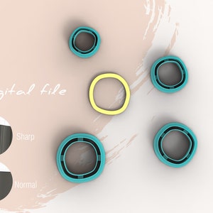 May include: Five cookie cutters in different sizes and colors. The cutters are shaped like circles. The cutters are on a white background. The text "Digital file" is visible in the image.