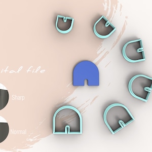 Puede incluir: Un archivo digital para un cortador de galletas con forma de casa. El cortador es azul y tiene una pequeña abertura en la parte inferior. La imagen también muestra un primer plano del borde del cortador, destacando la diferencia entre un borde afilado y un borde normal.