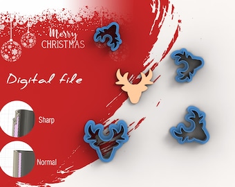 Deer 6 Christmas Polymer Clay Cutters | Digital STL File | 4 Sizes  | 2 Cutter Versions