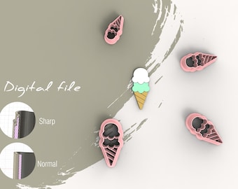 Ice Cream 5 Summer Polymer Clay Cutters | Digital STL File | 5 Sizes | 2 Cutter Versions
