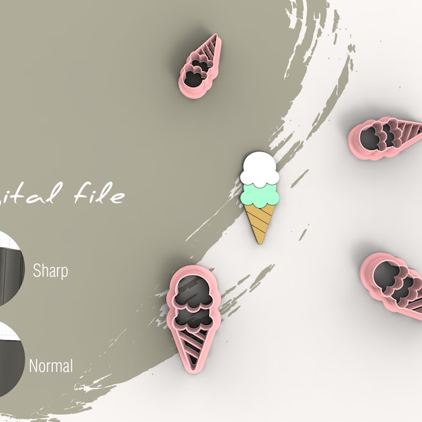 Ice Cream 5 emporte-pièces en pâte polymère d'été | Fichier STL numérique | 5 tailles | 2 versions de coupe