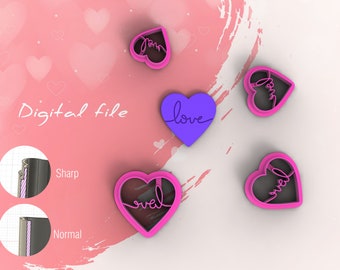 Love Heart Valentine Polymer Clay Cutters | Digital STL File | 4 Sizes  | 2 Cutter Versions