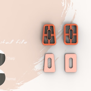 Peut inclure: Quatre emportes-pièces en plastique orange et rose en forme de rectangle et de rectangle à sommet arrondi. Les emportes-pièces sont sur une surface blanche. Fichier numérique.