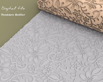 Floral H  | Polymer Clay Seamless Texture Roller | Digital STL File