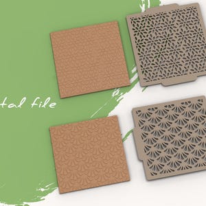 Puede incluir: Cuatro archivos digitales para corte por láser, con diferentes patrones geométricos. Los patrones son de color marrón claro y tienen una textura sutil. Los archivos están etiquetados como "Archivo digital".