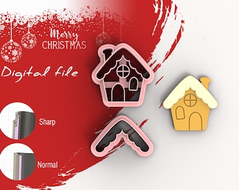 Gingerbread House 2 Christmas Polymer Clay Cutter | Digital STL File | 5 Sizes | 2 Cutter Versions