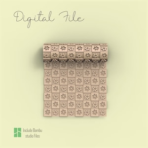 May include: A beige, floral-patterned roller with the text "Digital File" in a script font. The roller is unrolled to reveal a grid of square tiles, each with a flower design. The words "Include Bambu studio Files" are also visible.