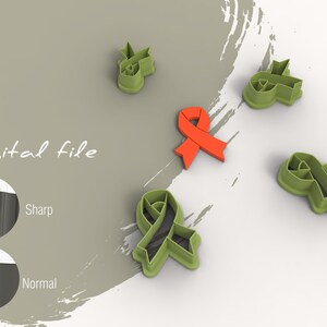 May include: Digital file download for a set of five cookie cutters. The cutters are shaped like ribbons, with one cutter in a bright red color and the rest in a green color. The text "Digital file" is visible in the image.