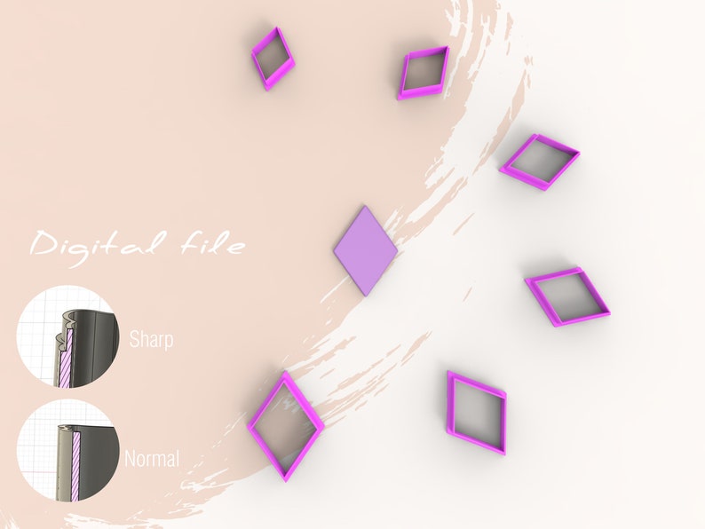 Rhombus Clay Cutter | Digital STL File | 6 Sizes | 2 Cutter Vers Rhombus Clay Cutter | Digital STL File | 6 Sizes | 2 Cutter Vers