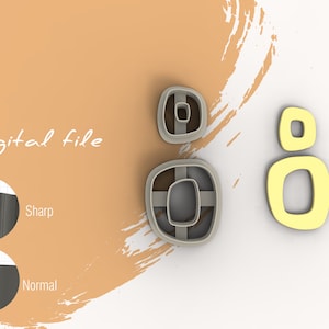 May include: Two gray plastic cookie cutters shaped like the number 8, one with a smaller 8 inside. A yellow plastic cookie cutter shaped like the number 8 is on the right. The text "Digital file" is on the left side of the image.