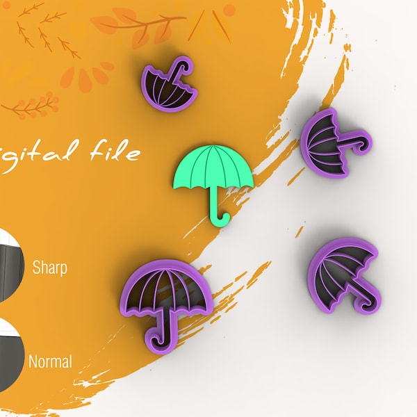 Autumn Umbrella Polymer Clay Cutters | Digital STL File | 4 Sizes  | 2 Cutter Versions