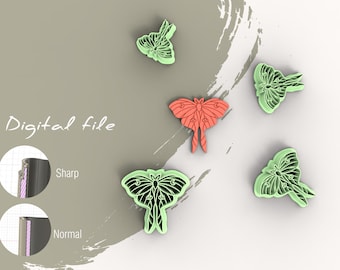 Luna Moth Butterfly Polymer Clay Cutter | Digital STL File | 4 Sizes  | 2 Cutter Versions