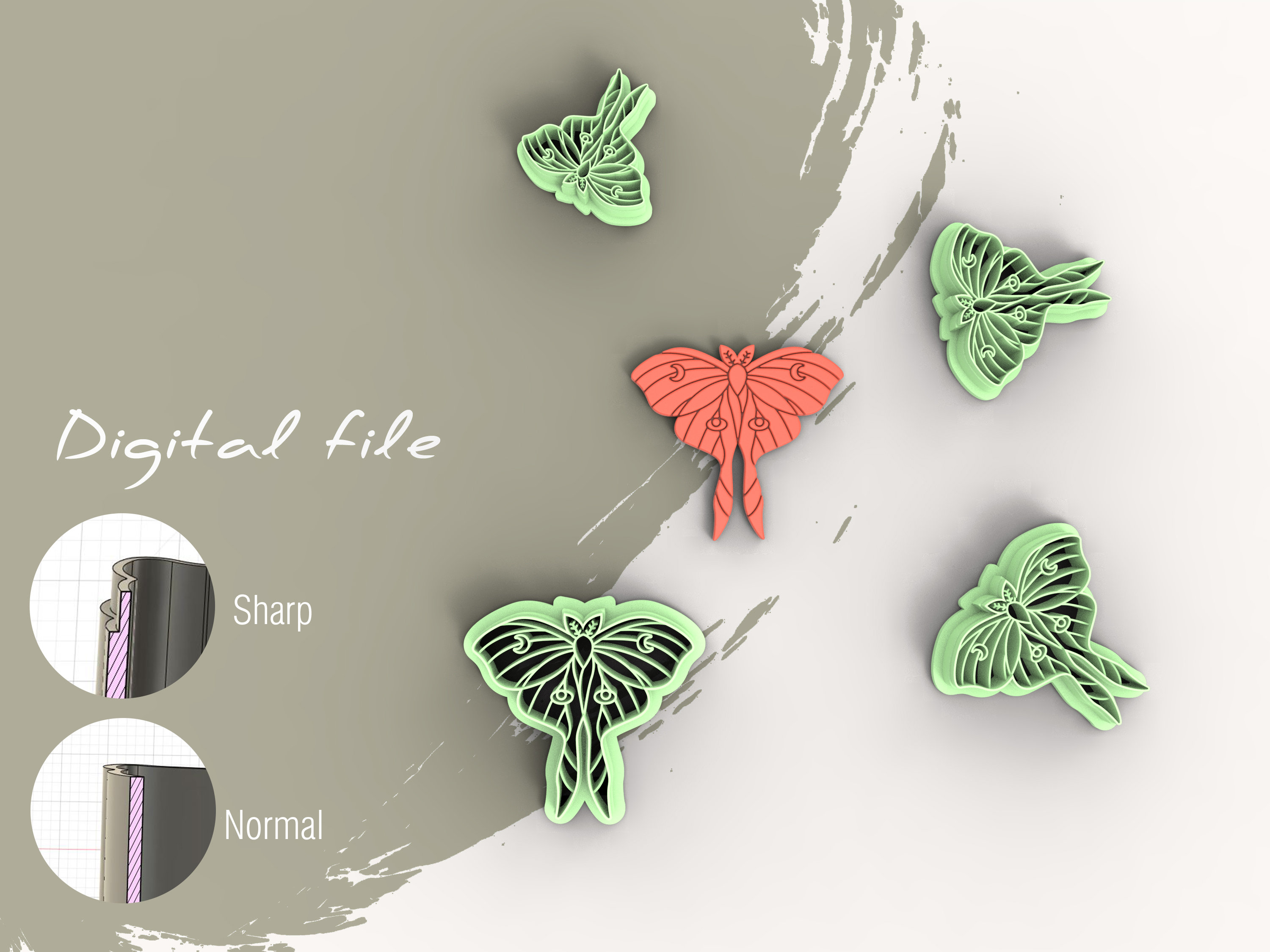 Luna Moth Butterfly Polymer Clay Cutter Digital STL File 4 Etsy