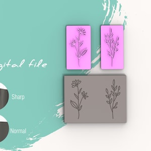 May include: Two digital files for a flower and a branch design. The files are shown in two different views: a pink silicone stamp and a black and white outline on a gray background. The text "Digital file" is visible in the image.