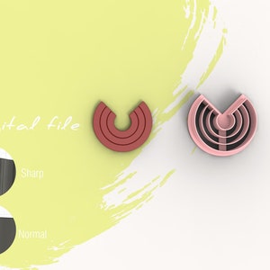 Puede incluir: Dos objetos semicirculares renderizados en 3D. Uno es rojo apagado con tres arcos concéntricos, el otro es rosa con múltiples arcos concéntricos. Las palabras "Digital file" están escritas en una fuente de script. Dos diagramas muestran el lomo de un libro.