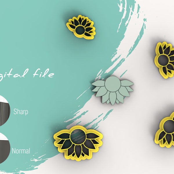 Half Sunflower Spring Polymer Clay Cutter | Digital STL File | 4 Sizes  | 2 Cutter Versions