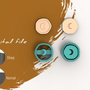 Könnte beinhalten: Vier Ausstecher, zwei sind hellbraun und zwei sind blaugrün. Die Ausstecher sind in Form eines Halbmondes. Der Text "Digitale Datei" ist in Weiß auf braunem Hintergrund geschrieben.