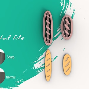 May include: Four cookie cutters in the shape of bread. Two are pink and have a swirl design. Two are yellow and have a simple bread design. The text "Digital file" is visible in the background.