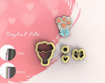 Valentine Flower Bouquet Polymer Clay Cutters | Digital STL File | 5 Sizes  | 2 Cutter Versions