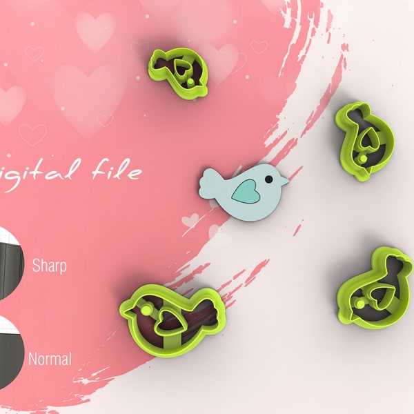 Love Bird Valentine Polymer Clay Cutter | Digital STL File | 5 Sizes  | 2 Cutter Versions