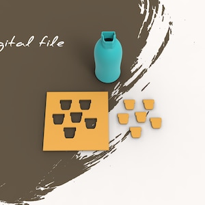 May include: A digital file for a craft project featuring a template with seven cut-out circles and eight individual circles. The circles are orange and the template is yellow. The text "Digital file" is written in white on a brown background.