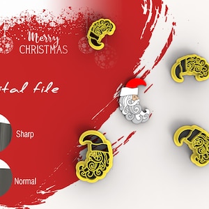 May include: Digital file with Christmas-themed designs. The image features a Santa Claus face with a red hat and white beard, along with yellow and black decorative elements. The text "Merry Christmas" and "Digital file" are also present.