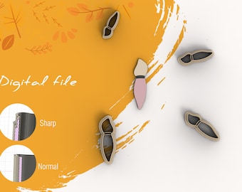 May include: Four brown paintbrush cookie cutters on a white background. The cookie cutters are arranged in a circle. The text "Digital file" is visible in the upper left corner of the image. The text "Sharp" and "Normal" are visible in the lower left corner of the image.