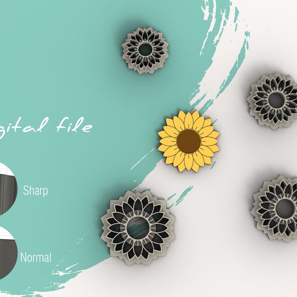 Sunflower 2 Polymer Clay Cutter | Digital STL File | 4 Sizes  | 2 Cutter Versions