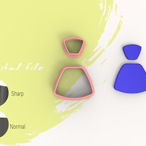 Peut inclure: Image d'un fichier numérique avec un emporte-pièce rose et un modèle 3D bleu en forme de personne. Le texte "Digital file" est écrit en cursive. L'image comprend également une comparaison des bords nets et normaux.
