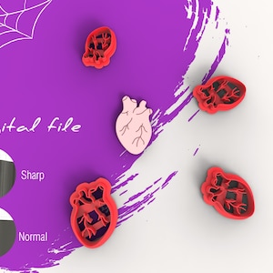 May include: Digital file for a set of five heart-shaped cookie cutters. The cutters are red and pink and feature a detailed anatomical design. The text "Digital file" is visible in the image.