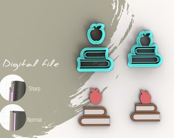 Apple with Books School Polymer Clay Cutters | Digital STL File | 5 Sizes  | 2 Cutter Versions