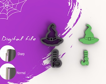 Halloween Witch Hat and Shoes Polymer Clay Cutter | Digital STL File | 4 Sizes | 2 Cutter Versions