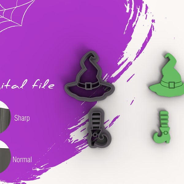 Halloween Witch Hat and Shoes Polymer Clay Cutter | Digital STL File | 4 Sizes | 2 Cutter Versions