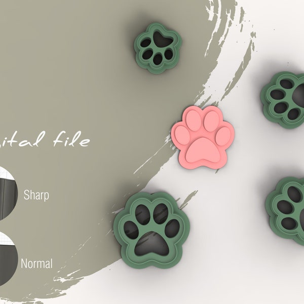 Dog Paw 2 Animal Polymer Clay Cutter | Digital STL File | 5 Sizes  | 2 Cutter Versions