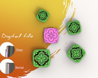 May include: Five digital files for 3D printing, showing different designs of square tiles with a floral pattern. The tiles are in green and pink. The text "Digital file" is visible in the image.