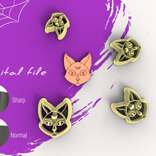 Halloween Mystical Cat Polymer Clay Cutter | Digital STL File | 4 Sizes | 2 Cutter Versions