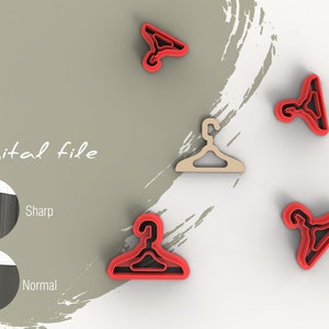 May include: Four red plastic hangers with a wood-colored hanger in the center. The hangers are on a white background with a gray brushstroke behind them. The text "Digital file" is visible in the top left corner of the image.