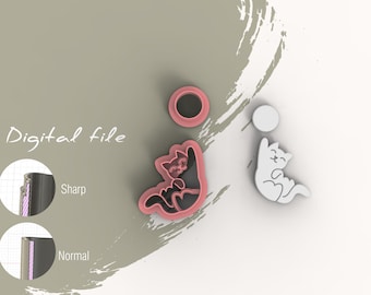 Cat Hanging Polymer Clay Cutter | Digital STL File | 4 Sizes  | 2 Cutter Versions