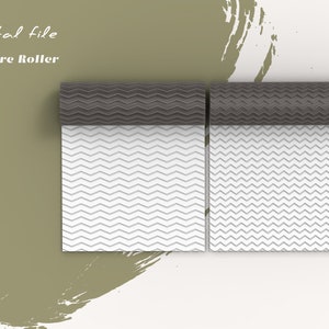 May include: Two white texture rollers with a chevron pattern. The rollers are rolled up and have a dark gray outer layer.