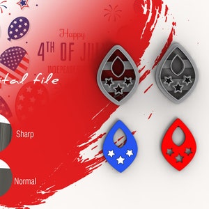 Drop with Stars | 4th of july | Polymer Clay Cutter | Digital STL File | 5 Sizes  | 2 Cutter Versions