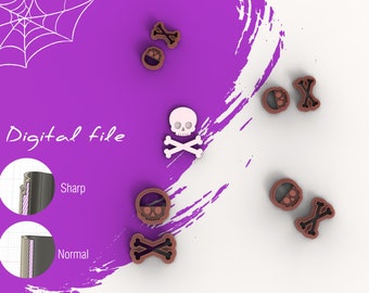 Halloween Skull with Bones Polymer Clay Cutter | Digital STL File | 4 Sizes | 2 Cutter Versions