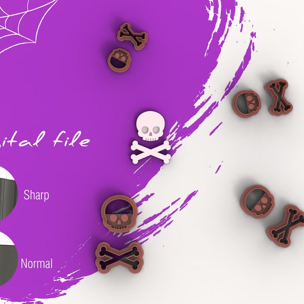 Halloween Skull with Bones Polymer Clay Cutter | Digital STL File | 4 Sizes | 2 Cutter Versions