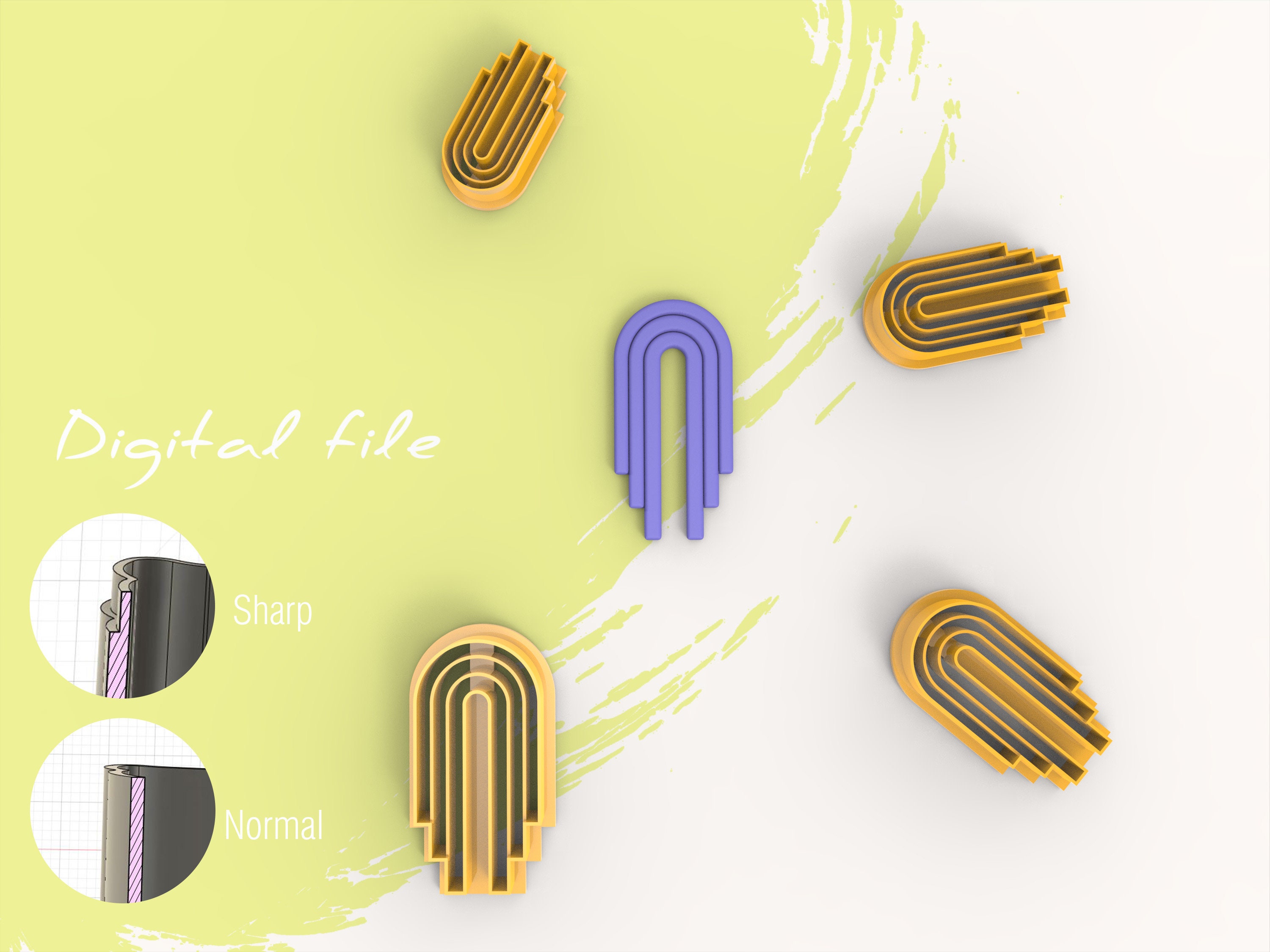和洋裁材料 Organic Assymetric Arch / FunkyCutters Assymetric Arch With Lines Polymer Clay Cutter | Digital STL File