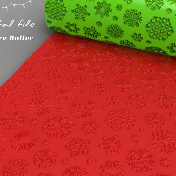 Christmas 7 Snowflakes | Polymer Clay Seamless  Texture Roller | Digital STL File | Two pattern sizes