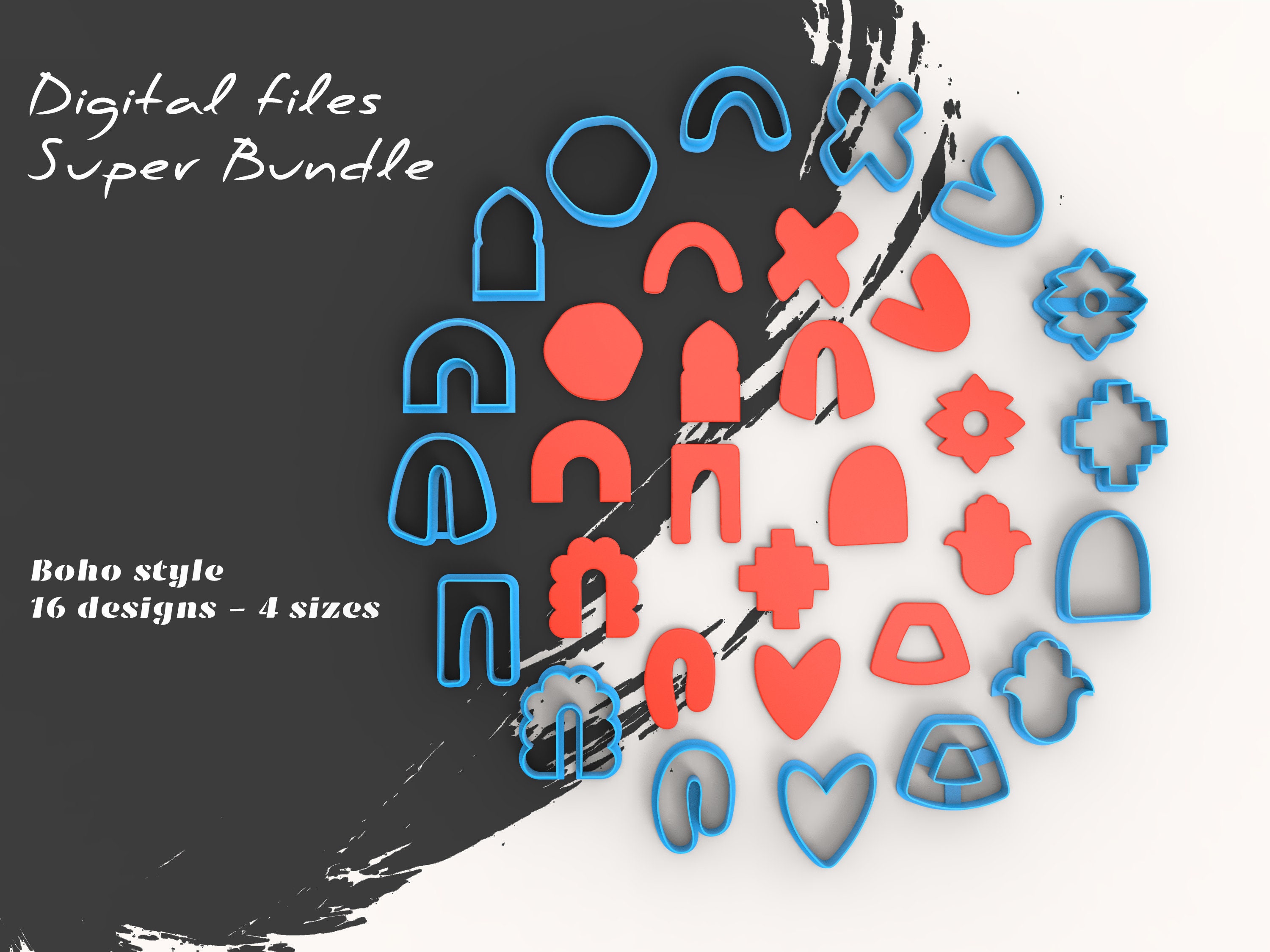 Boho Polymer Clay Cutters | 16 Shapes, 4 Sizes (digital STL Files
