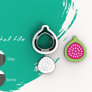 Op de afbeelding: Een set van drie witte plastic koekjesvormen in de vorm van een vijg. De vormen liggen op een wit oppervlak met een groene achtergrond. De vormen zijn geschikt voor het maken van koekjes, fondant of andere eetbare creaties.